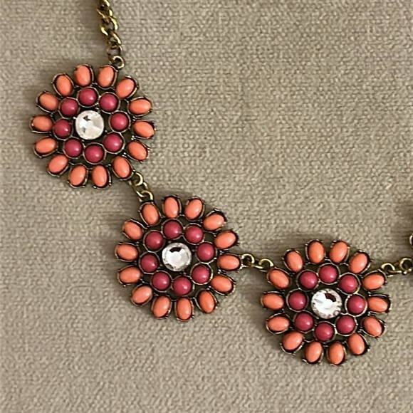 Coral, Pink & Rhinestone Floral Necklace - Picture 2 of 3